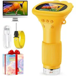 Mikroskop für Kinder, Ashfly 1000X mit 2,0" Bildschirm, USB-Anschluss – Mini-Kindermikroskop in Orange