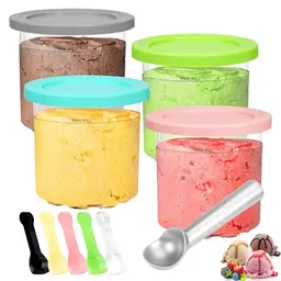 4er Set Eiscreme Behälter mit Deckel – Auslaufsichere Container für Eismaschine, inklusive 25 Plastiklöffel