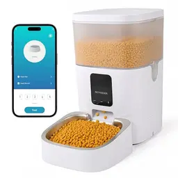 Daitore Futterautomat für Katzen & Hunde, 4L, WiFi & App-Steuerung, Edelstahlnapf, Weiß