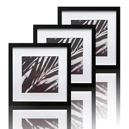 VUVUZULA Bilderrahmen 30x30cm Schwarz, 3er Set quadratische Fotorahmen mit Passepartout 20x20cm