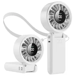 Tragbarer USB-C Ventilator mit 5000-mAh-Akku, 5 Geschwindigkeiten, 90° Klappbar, 3-in-1 für Hand, Hals und Schreibtisch