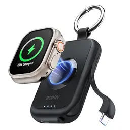 RORRY 2500mAh Power Bank für Apple Watch mit USB-C Ladekabel und Schlüsselanhänger - Kabelloses Ladegerät