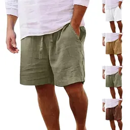 Guhmomh Herren Sommer Shorts aus Leinen - Leichte Baggy Bermuda Hose in Armeegrün