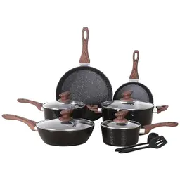 DishDelight Induktion Topfset 12-teilig, Antihaft Aluminium Töpfe und Pfannen in Schwarz