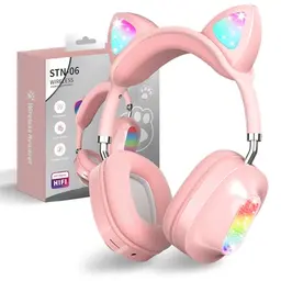 Katzenohr Bluetooth Kopfhörer für Kinder mit Mikrofon, kabellos, LED, pink