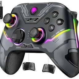 EasySMX X15 Wireless Gaming Controller mit RGB Lichtern - Kompatibel mit PC, Switch, Handy und Tablet - Schwarz
