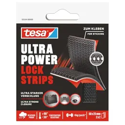 tesa Ultra Power Lock Strips - selbstklebende Klettband-Streifen - wetterfest und temperaturbeständig - 4 Stück, 50 x 25 mm