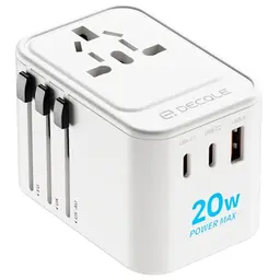 Decqle Universal Reiseadapter mit 2 USB-C, 1 USB-A und AC Steckdose, international einsetzbar (Weiß)
