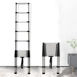 Teleskopleiter 3.8m, tragbar mit Sicherheitsschloss, ideal für Haushalt und Camping, 150kg Kapazität, Silber