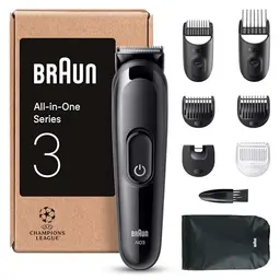 Braun 8-in-1 Multigroom Series 3, Bart- und Haarschneider, 50 Min Akku, Wasserdicht, Schwarz