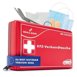 WALSER Erste Hilfe Set Auto 2026 - KFZ Verbandskasten europaweit nutzbar, DIN 13164
