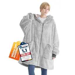 BEDSURE Hoodie Decke mit Ärmeln - Kuschelpullover Tragbare Decke, Geschenkidee für Frauen, Grau