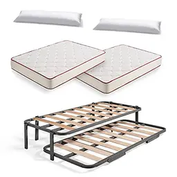 HOGAR24 ES Nestbett aus Metall mit 6 Beinen, inkl. 2 Matratzen und 2 Kissen, 105 x 190 cm