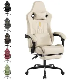SUKIDA Gaming Stuhl mit Fußstütze und Lendenwirbelstütze, Ergonomischer Computerstuhl, bequem, Beige