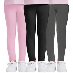 DDOBB Mädchen Leggings im 3er-Pack - High Waist, blickdicht, ideal für Sport, Tanzen und Alltag (Schwarz, Rosa, Hellgrau, XL)