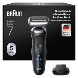 Braun Series 7 Herren-Rasierer, kabellos, wasserdicht, 60 Min. Akku, Made in Germany, inkl. Aufsatz