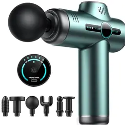 Mini Massagepistole für Nacken und Schulter, leise und wiederaufladbar, 6 Stufen & 6 Köpfe, für Sportler (Grün)