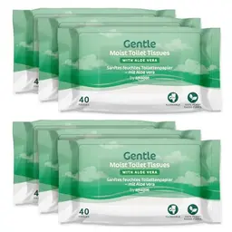 Amazon Sanftes, feuchtes Toilettenpapier mit Aloe Vera, ausspülbar, 240 Stück (6 Packungen à 40 Blatt)
