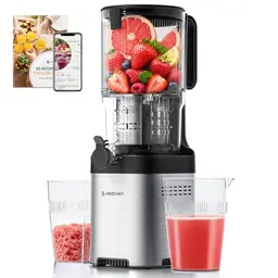 AMZCHEF Entsafter Slow Juicer mit 135 mm Einfüllschacht, einfach zu reinigen – inklusive 2 Gläser, Silber