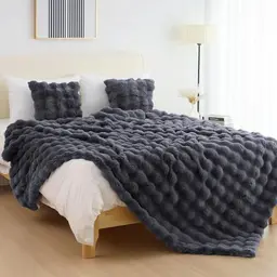 IKALIFE Kuscheldecke Kunstfell Plüsch 130 x 150 cm Grau