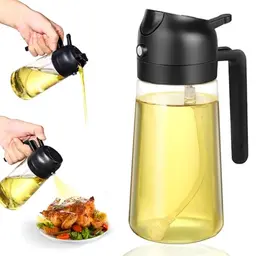 Lychico Ölspenderflasche 470 ml, 2-in-1 Sprühflasche für Küche und Grill, Schwarz