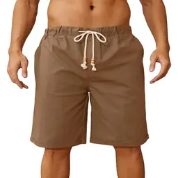 Anelune Herren Shorts Sommer Dunkles Khaki mit Taschen, Stretch, L