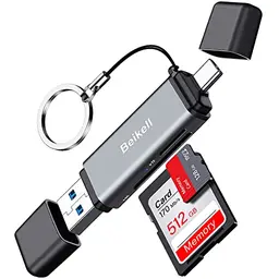Beikell SD Kartenleser mit USB 3.0 & Typ C, kompatibel mit SD/Micro-SD Karten für Android, Windows und Mac