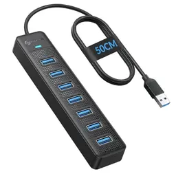 PHIXERO 7-Port USB 3.0 Hub mit 50cm Kabel, Multiport Adapter, kompatibel mit allen USB-Geräten