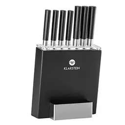 Klarstein Kitano 8-teiliges Messer-Set mit Holzblock, rostfreier Edelstahl, schwarz
