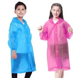 2er-Set Kinder-Regenponchos wasserdicht, atmungsaktiv, mit Kapuze, geeignet für Mädchen und Jungen bei Reisen, Wandern, Camping oder Radfahren (Blau + Rosa)