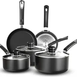 KICHLY 5er Set Antihaft Kochgeschirr - Bratpfannen 20cm und 28cm, Kochtöpfe mit Deckel 20cm und 22cm