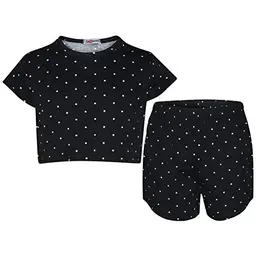 A2Z 4 Kids Mädchen Polka Dot Sommer Outfit - Crop Top & Shorts Schwarz (7-8 Jahre)