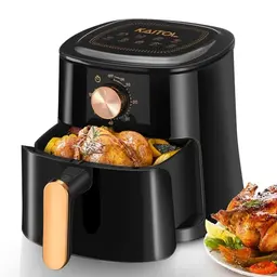 KAITOL 5,5L Heißluftfritteuse mit manueller Drehtaste, spülmaschinenfest, gesundes Kochen ohne Öl, 1500W, Schwarz