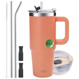 SUNTQ Tumbler 850ml mit Griff - Doppelwandige Edelstahl-Trinkflasche in Pfirsichrosa