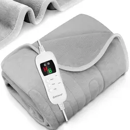 KESSER® Heizdecke aus Plüsch 180x130 cm Grau | elektrische Wärmedecke mit Timer | waschbar | 9 Temperaturstufen