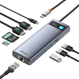 Baseus 9-in-1 USB-C Docking Station mit 4K HDMI, Ethernet, USB 3.0 und Kartenleser für Laptops