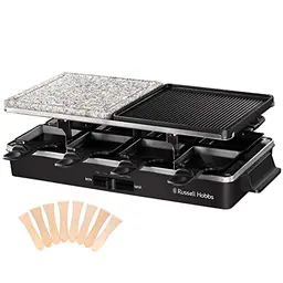 Russell Hobbs Raclette Grill für 8 Personen mit Pfännchen und Holzspachtel, Schwarz, 26280-56