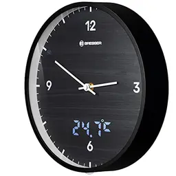 Bresser MyTime Funk-Wanduhr 24 cm mit geräuschlosem Uhrwerk und LED Sekundenanzeige, Schwarz