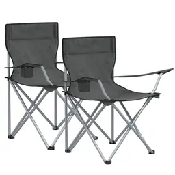 SONGMICS Klappstuhl 2er Set für Camping und Garten, tragbar mit Armlehnen und Getränkehalter, bis 120 kg, schiefergrau