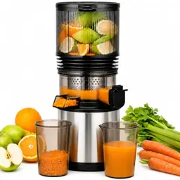 AMZCHEF Slow Juicer Entsafter mit 158 mm Einfüllschacht, hoher Saftausbeute, leicht zu reinigen, Silber/Schwarz
