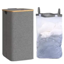 AIKVIGSS Wäschekorb 100L mit Deckel, faltbar und waschbar, für Waschküche und Schlafzimmer (Grau)