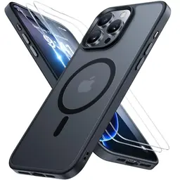 Miracase Magnetische Hülle für iPhone 16 Pro mit Magsafe und 2 Schutzgläsern - Dünn und Stoßfest, Schwarz