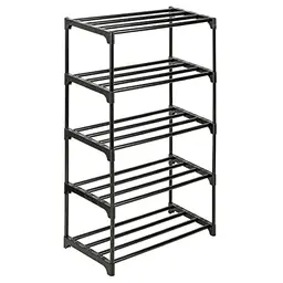Ywinler Schuhregal, 5 Ebenen, stapelbar, schmal, für Flur und Wohnzimmer, Schwarz, 43 × 25 × 72 cm