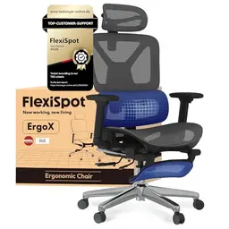 FLEXISPOT Ergonomischer Bürostuhl mit Fußstütze, 3D-Armlehnen, Kopfstütze und Rückenlehne, bis 136 kg, Dunkelgrau