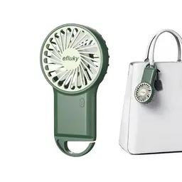 efluky Tragbarer Mini USB-Handventilator, wiederaufladbar, 3 Geschwindigkeiten, Haken, für Zuhause, Outdoor & Reisen, Grün