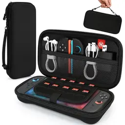 Aceshop Tragetasche für Nintendo Switch 2, Schützende Hartschalen-Tragetasche mit 10 Spielkarten-Slots, Schwarz