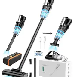 Vbrisi Akku Handstaubsauger 4-in-1 Kabellos mit Lichtfunktion und Aufbewahrungstasche für Zuhause und Auto (Schwarz)