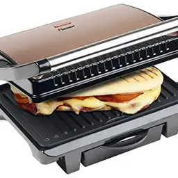 Bestron Kontaktgrill und Sandwichmaker mit Cool-Touch-Griff, 1000 Watt, Kupfer, Ø 28,5 cm
