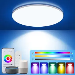 KingMile 24W RGB LED Deckenlampe mit Fernbedienung, dimmbar und App-Steuerung, Musik-Synchronisation, kompatibel mit Alexa und Google Assistant