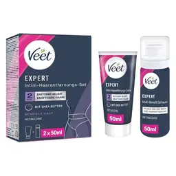 Veet Expert Intim-Haarentfernungs-Set mit Enthaarungscreme und Multi-Benefit-Schaum - 100 ml